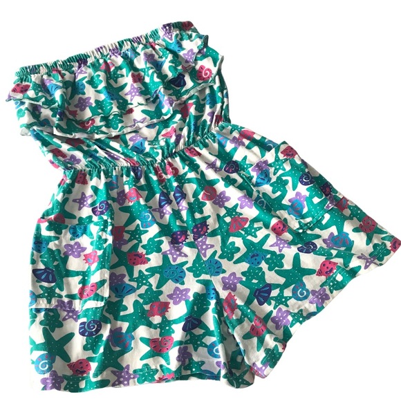 Vintage Pants - 4/$20💕 Vintage 80’s Strapless Romper With Fun Starfish Shell Pattern Medium